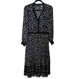Club Monaco Women’s Pleated Shirt Dress Multi Floral Long Sleeve Size 10 NWT